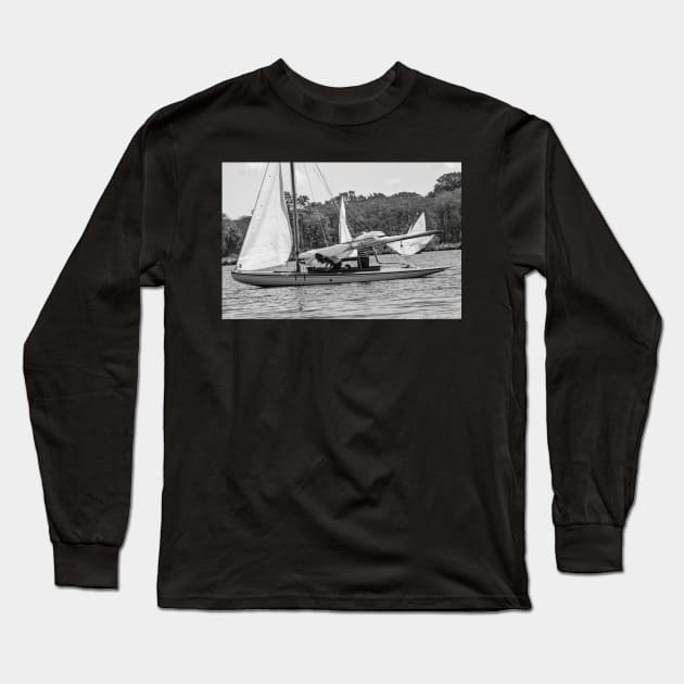 Lowering the sails after a brown boat race on Wroxham Broad, Norfolk Long Sleeve T-Shirt by yackers1